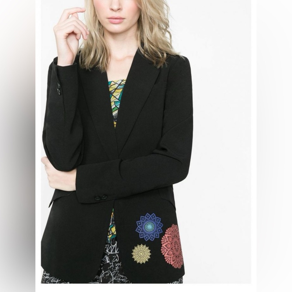 NWT Desigual Black Blazer with Colorful Accents